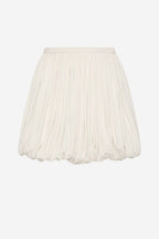 Whisper white bubble mini skirt with elastic waistband and gathered pleats