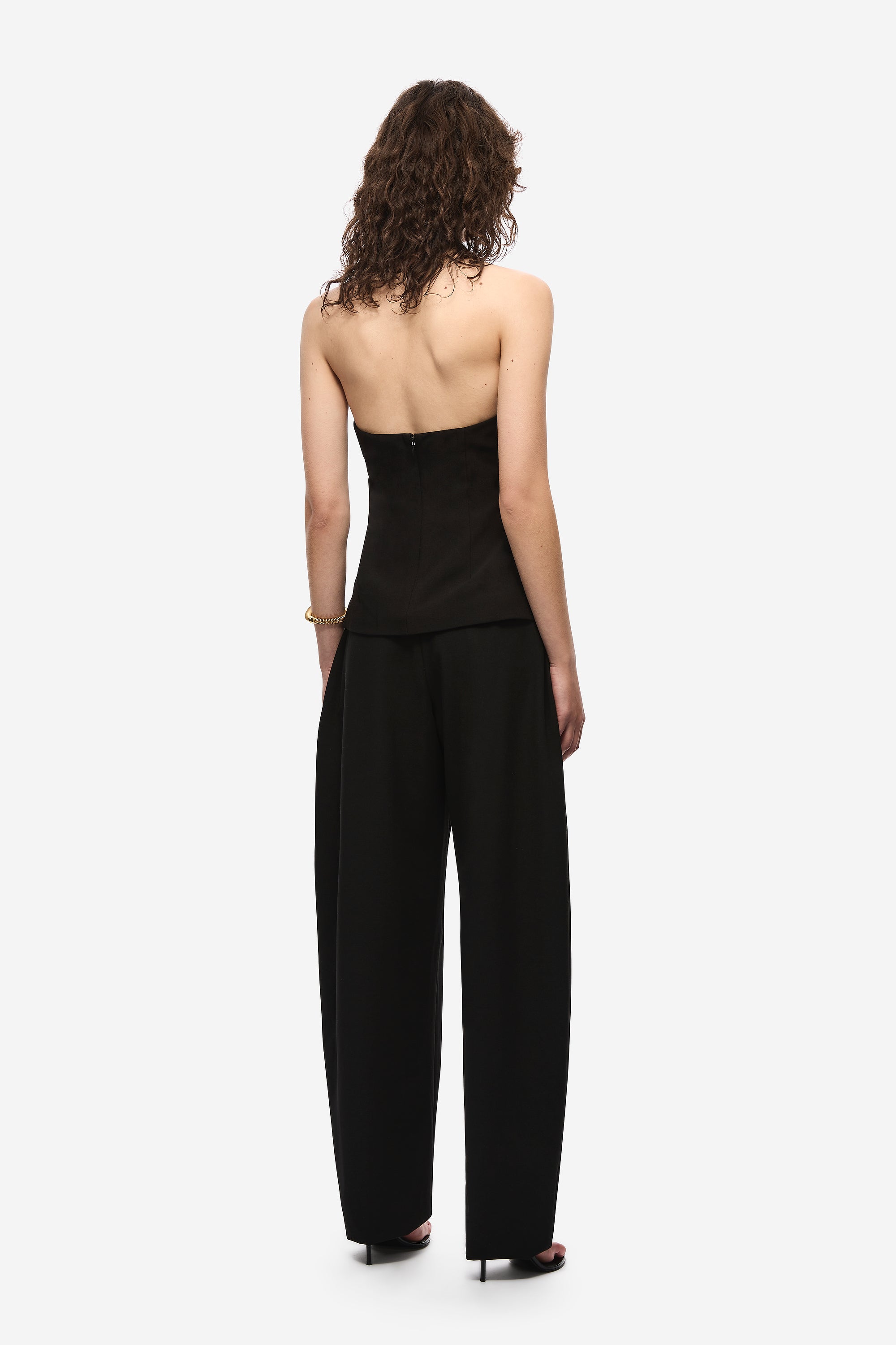 Black halter top with open back and wide back strap