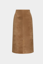 Butterrumm suede leather midi pencil skirt, smooth suede front panel