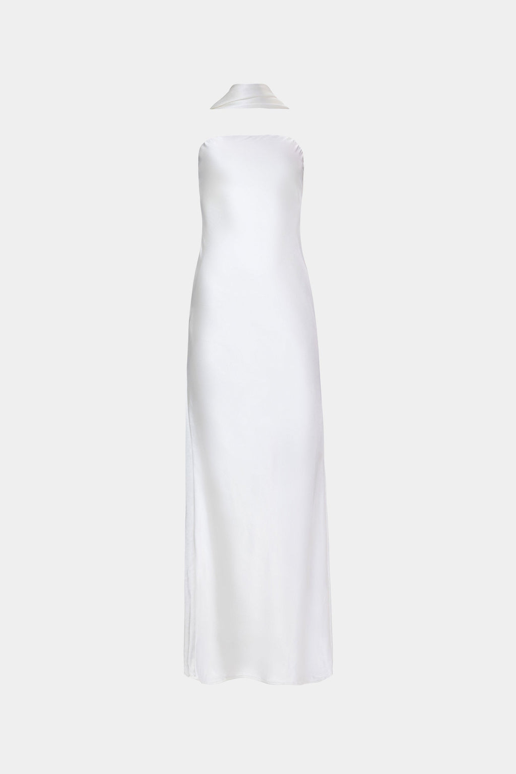 Ivory satin strapless column dress with sleeveless bandeau bodice