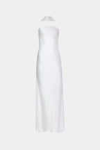 Ivory satin strapless column dress with sleeveless bandeau bodice