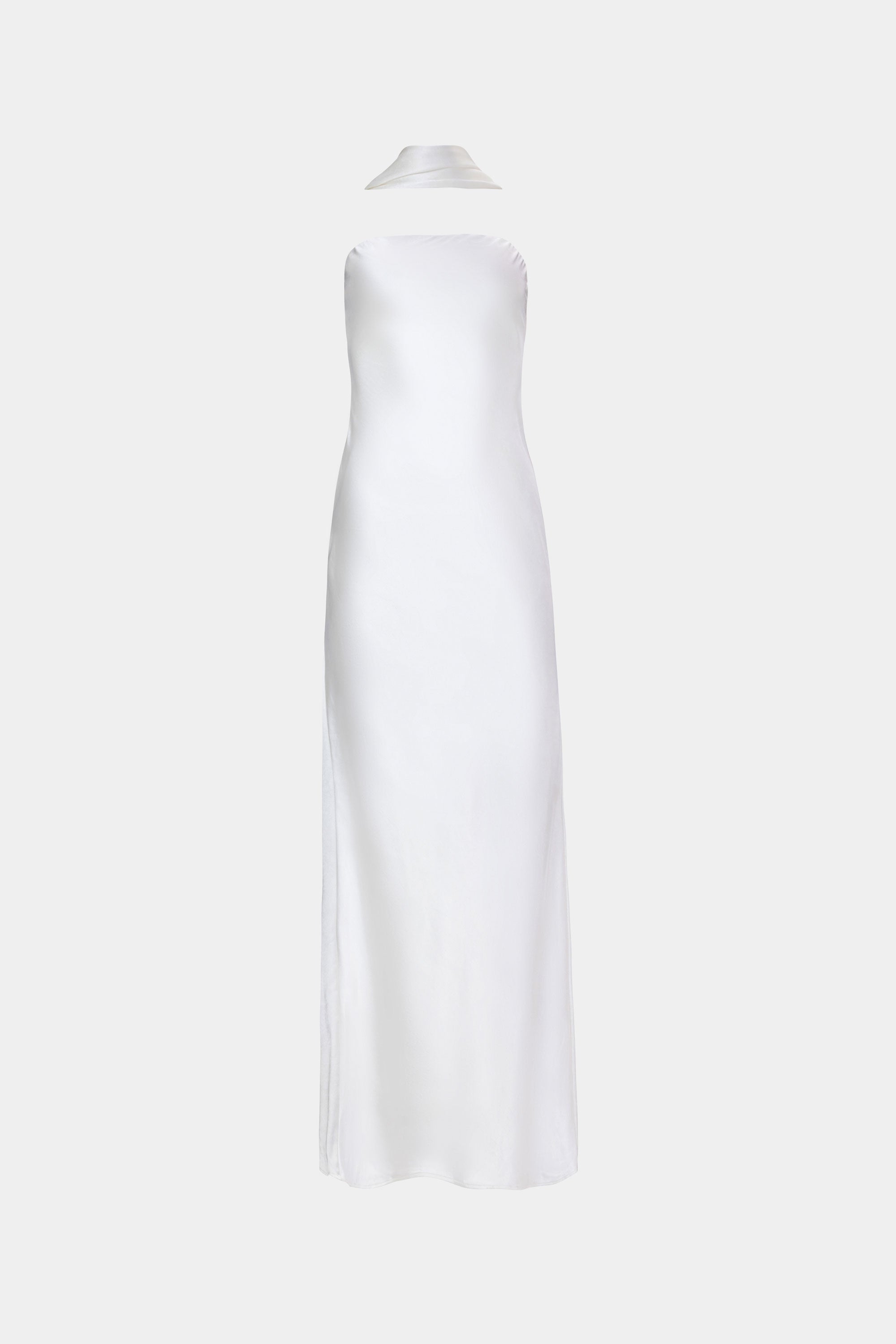 Ivory satin strapless column dress with sleeveless bandeau bodice