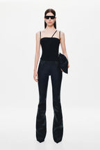 Black mesh corset top with sweetheart bust, thin spaghetti straps, fitted waist