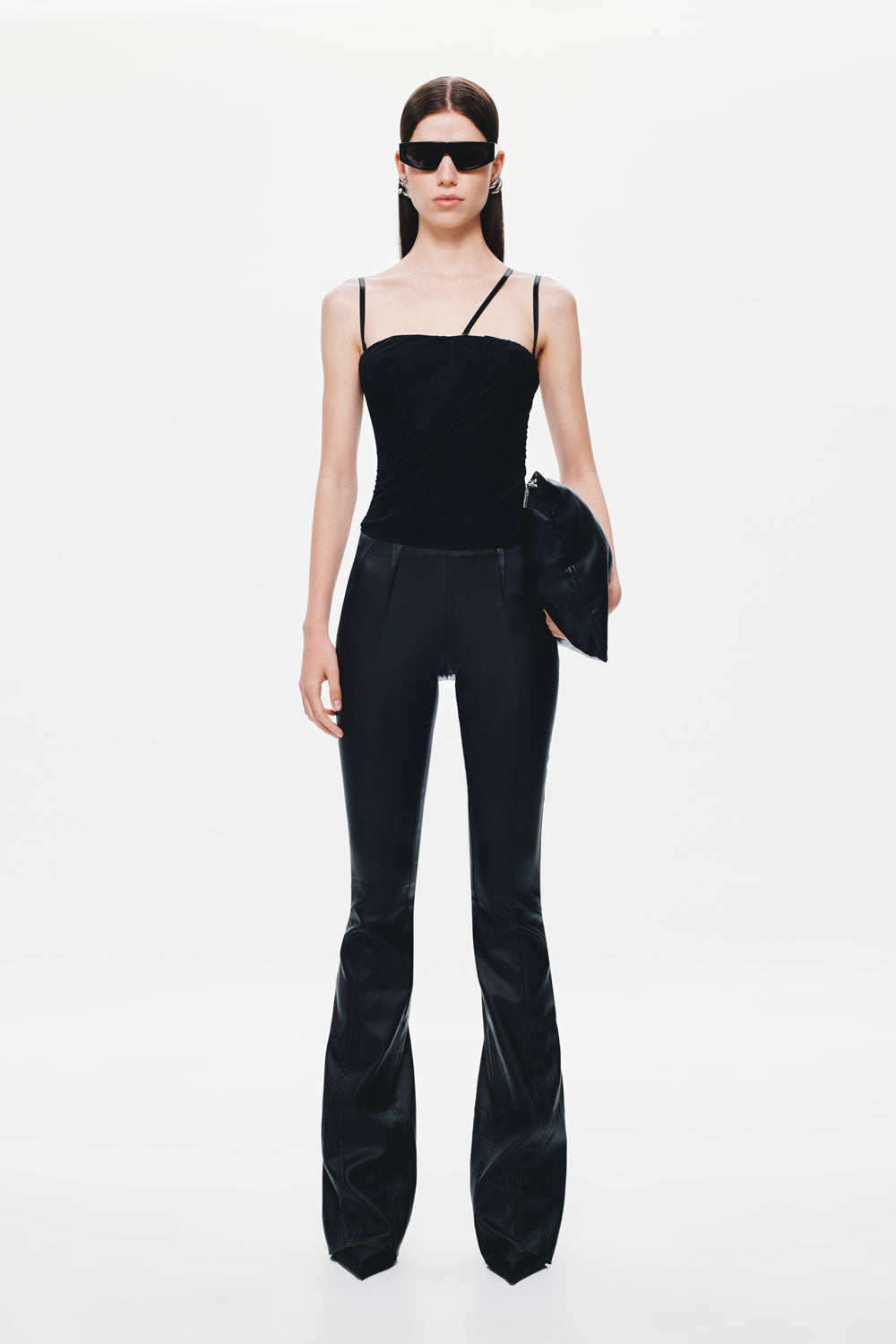 Black mesh corset top with sweetheart bust, thin spaghetti straps, fitted waist