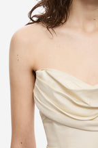 Pearled ivory silk bustier detail with draped neckline and thin shoulder straps