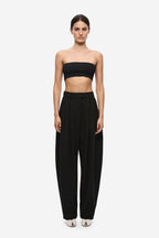 Black compact knit bandeau top with strapless straight neckline