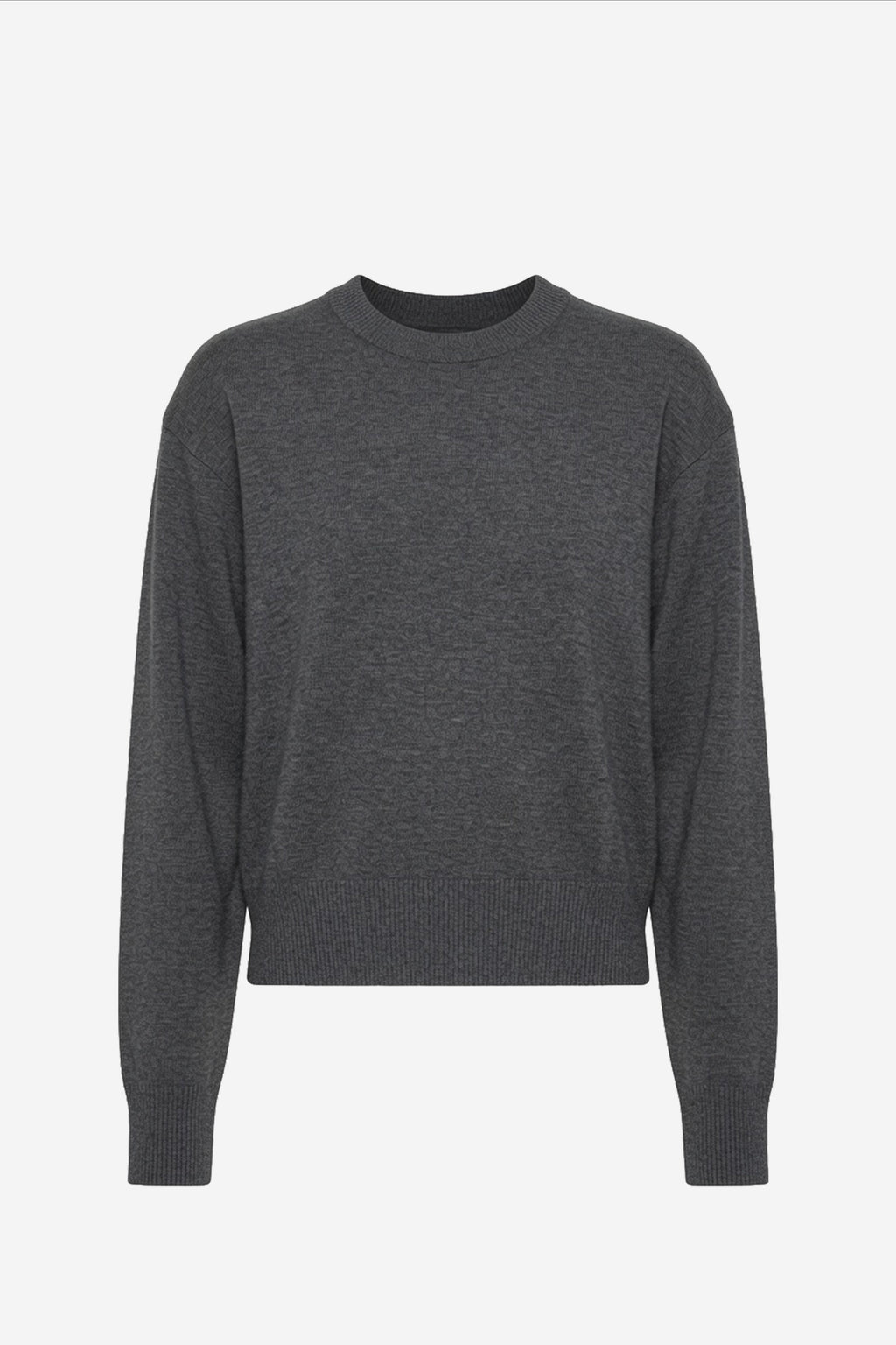 Grey marle merino knit sweater, crew neck, long sleeves, simple pullover