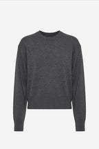 Grey marle merino knit sweater, crew neck, long sleeves, simple pullover