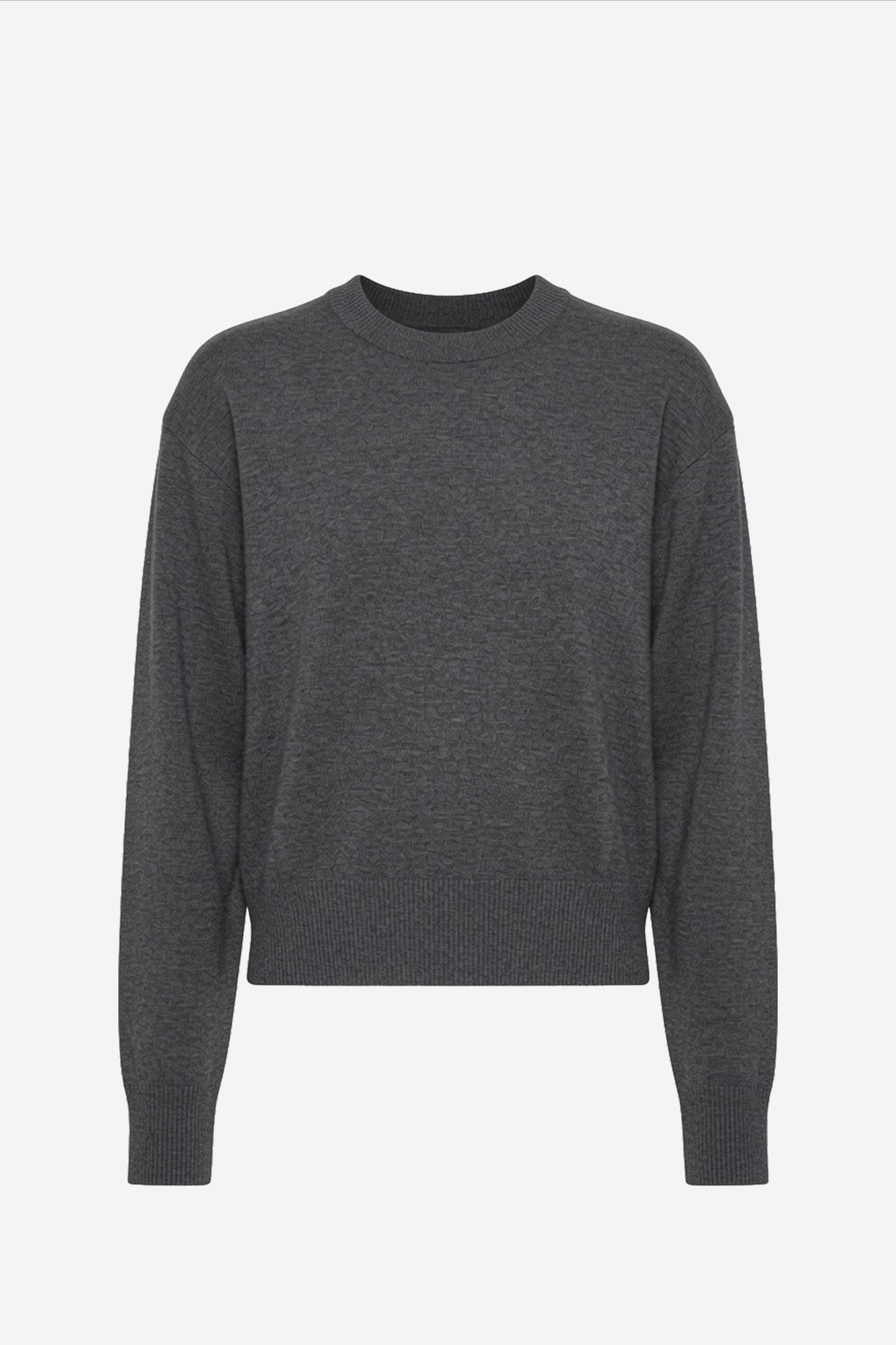 Grey marle merino knit sweater, crew neck, long sleeves, simple pullover