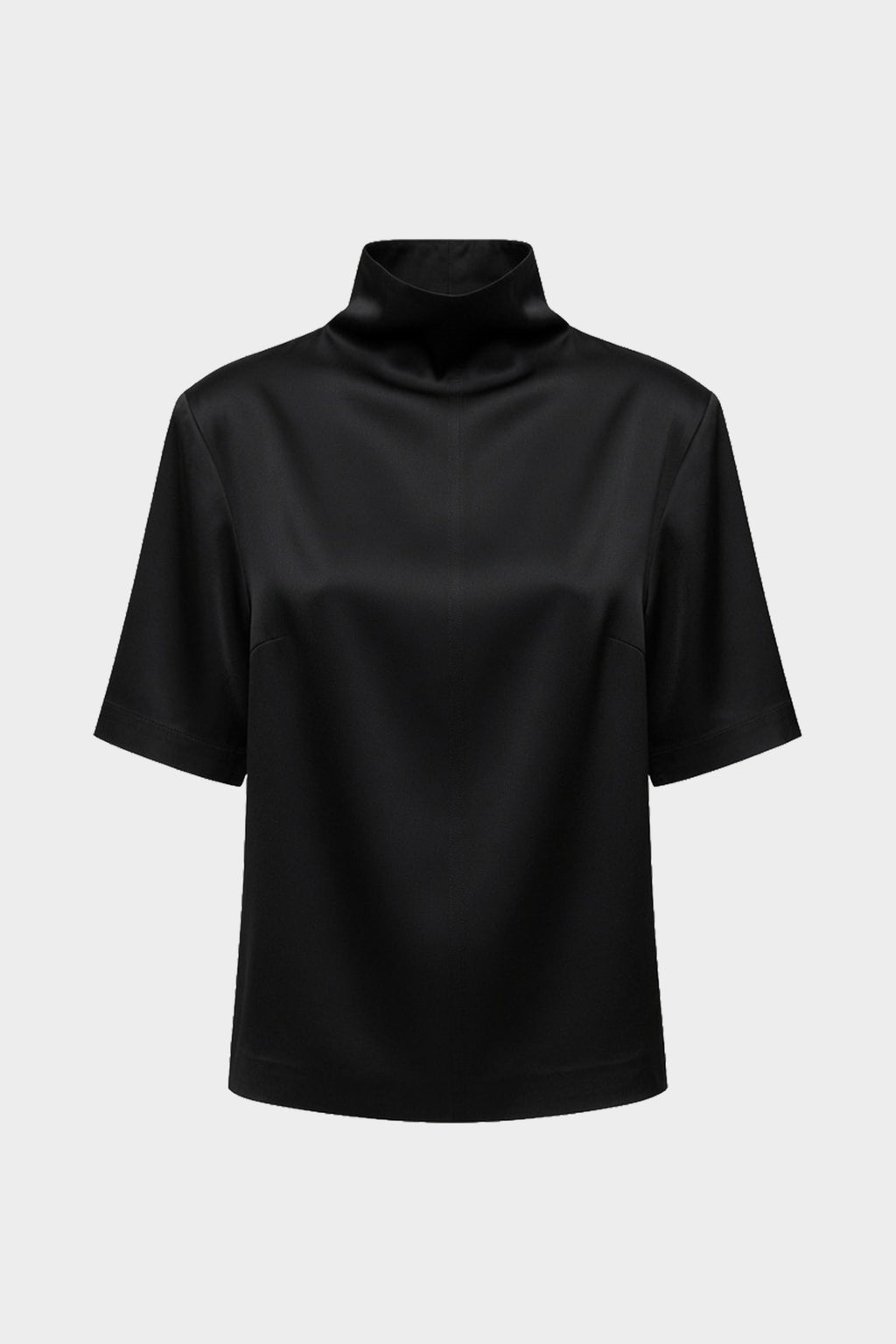Black short-sleeve turtleneck acetate tee, relaxed fit