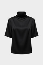 Black short-sleeve turtleneck acetate tee, relaxed fit