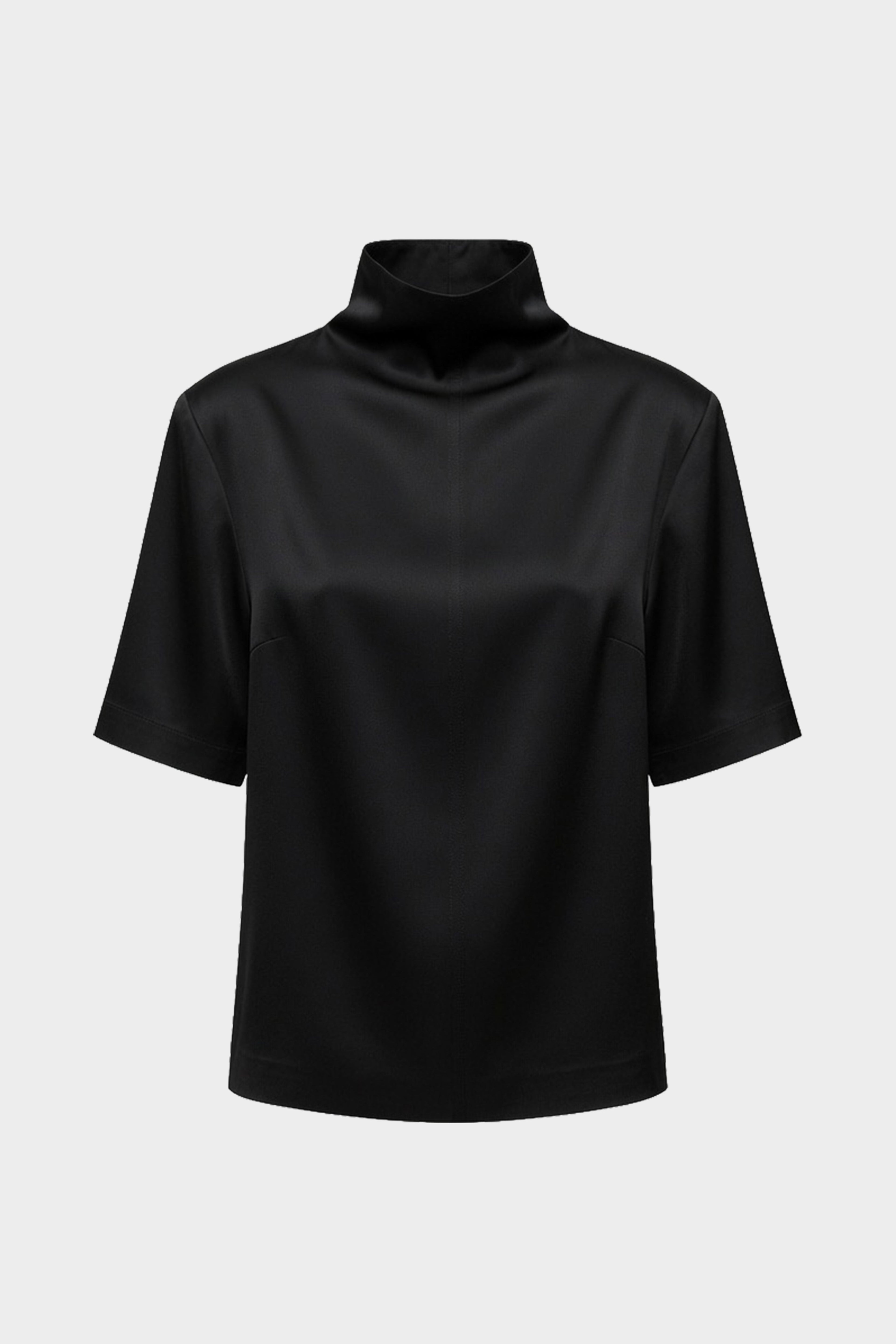 Black short-sleeve turtleneck acetate tee, relaxed fit
