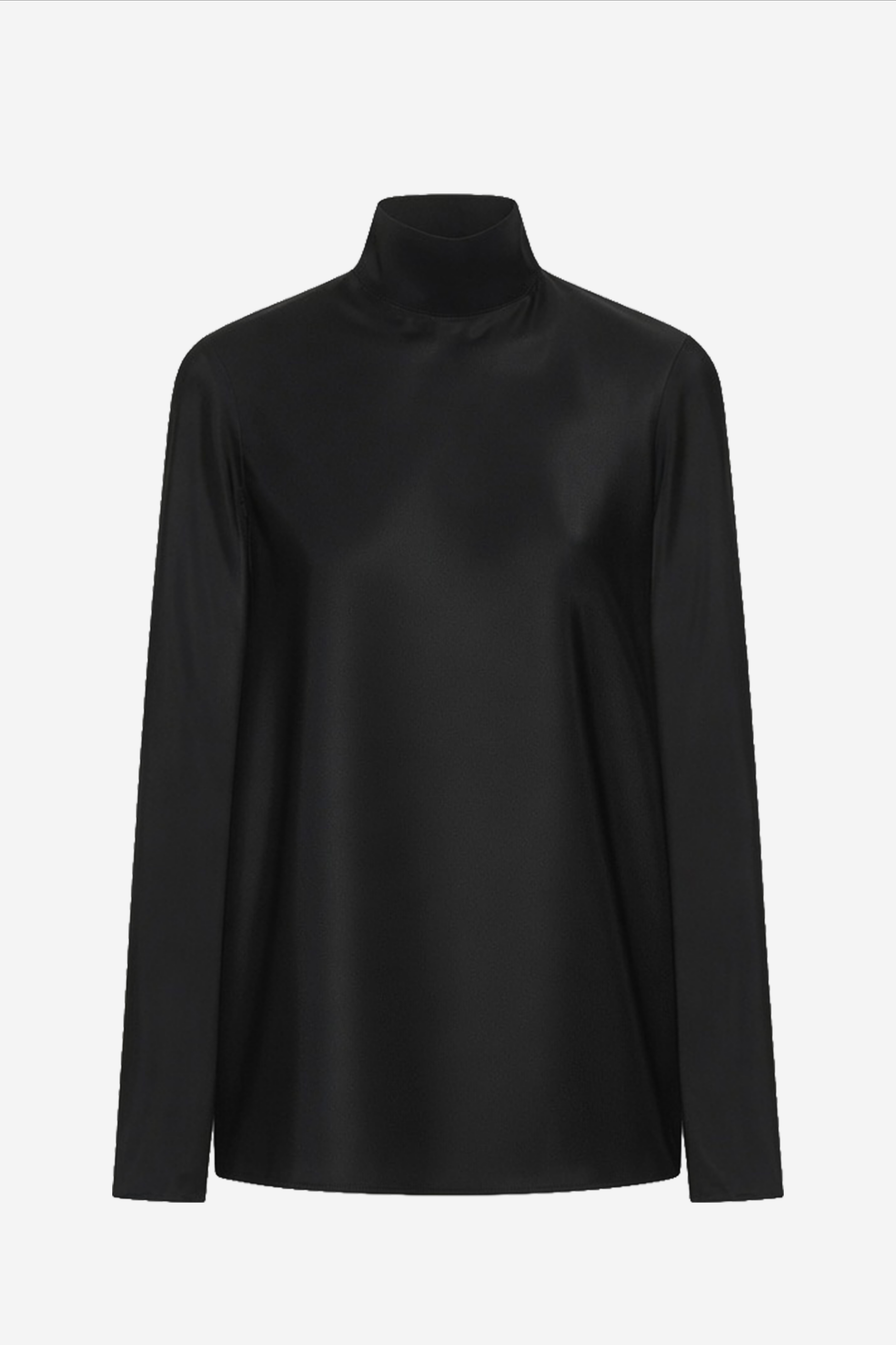 Black sheer silk blouse with high neck and long sleeves