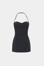 Black pinstripe camisole top with spaghetti straps and structured bust cups